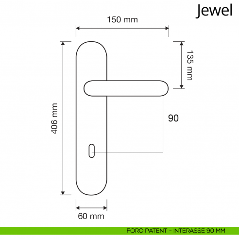 Maniglia Swarovski con placca 1395 per porta Jewel Linea Calì disegno patent 90