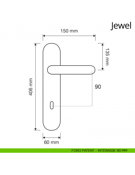 Maniglia Swarovski con placca 1395 per porta Jewel Linea Calì disegno patent 90