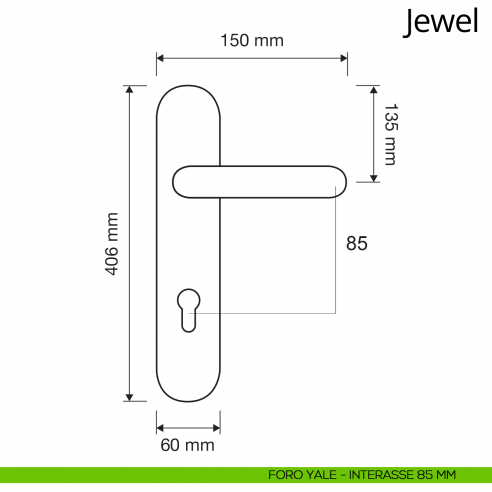 Maniglia Swarovski con placca 1395 per porta Jewel Linea Calì disegno yale