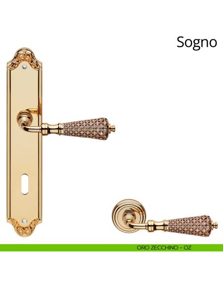 Maniglia Swarovski con placca per porta Sogno Linea Calì patent oro zecchino