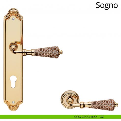 Maniglia Swarovski con placca per porta Sogno Linea Calì yale oro zecchino
