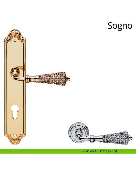 Maniglia Swarovski con placca per porta Sogno Linea Calì yale cromo lucido