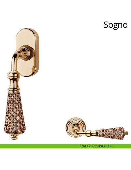 Maniglia Swarovski per finestra martellina DK Sogno Linea Calì oro zecchino