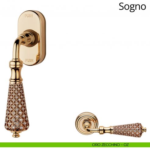 Maniglia Swarovski per finestra martellina DK antintrusione Sogno Linea Calì oro zecchino