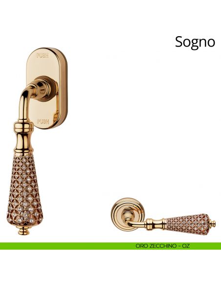 Maniglia Swarovski per finestra martellina DK antintrusione Sogno Linea Calì oro zecchino