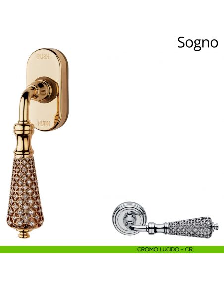 Maniglia Swarovski per finestra martellina DK antintrusione Sogno Linea Calì cromo lucido