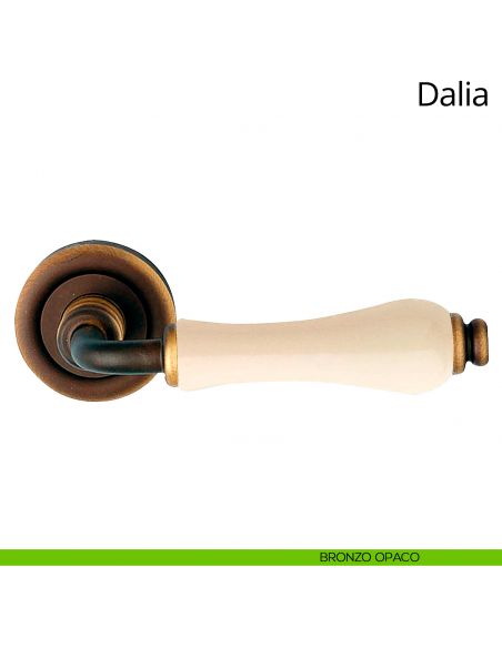 Maniglia porcellana avorio Dalia Linea Calì bronzo opaco