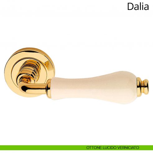 Maniglia porcellana avorio Dalia Linea Calì ottone lucido verniciato