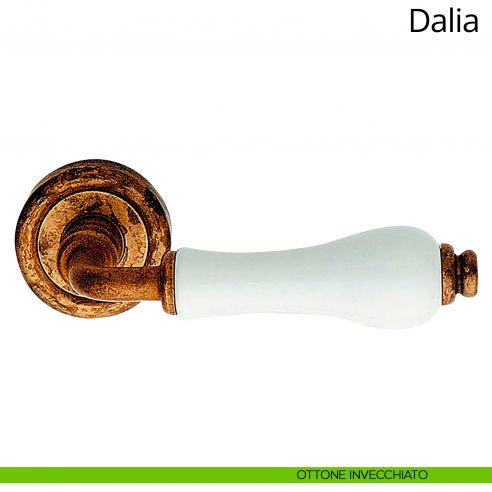 Maniglia porcellana bianca Dalia Linea Calì ottone invecchiato