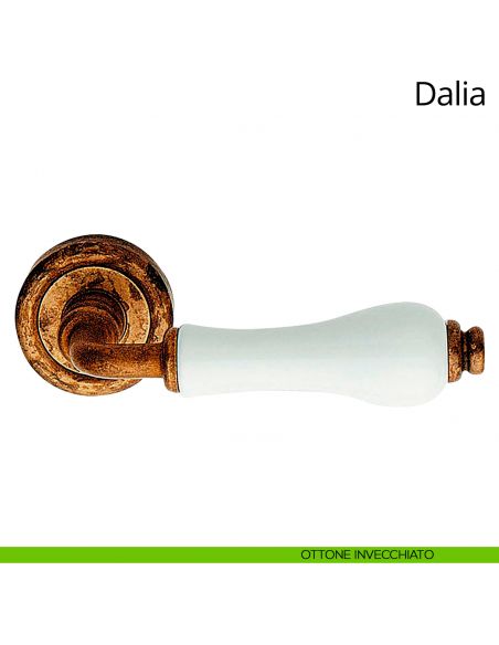 Maniglia porcellana bianca Dalia Linea Calì ottone invecchiato