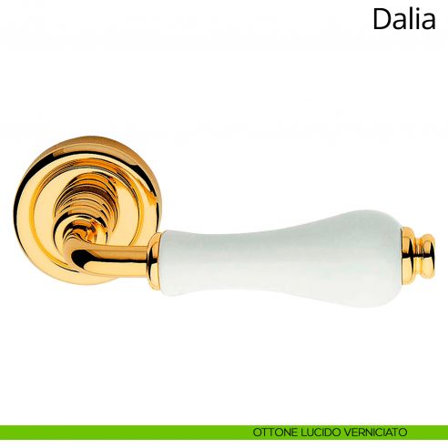 Maniglia porcellana bianca Dalia Linea Calì ottone lucido verniciato