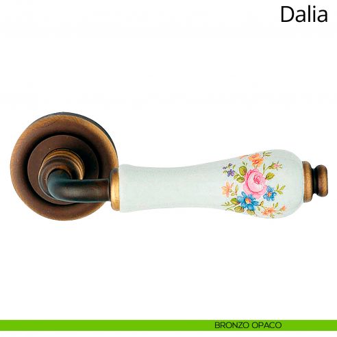 Maniglia porcellana bianca con fiori Dalia Linea Calì bronzo opaco