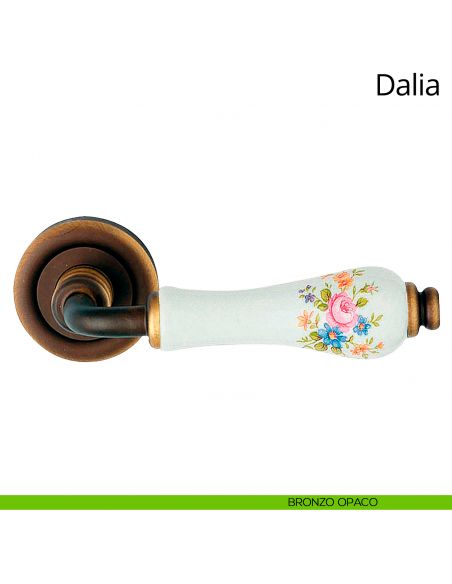 Maniglia porcellana bianca con fiori Dalia Linea Calì bronzo opaco