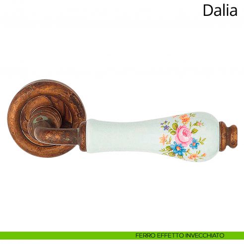 Maniglia porcellana bianca con fiori Dalia Linea Calì ottone invecchiato