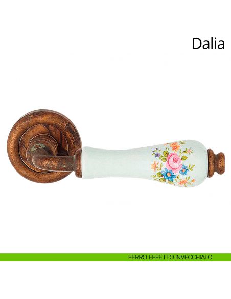 Maniglia porcellana bianca con fiori Dalia Linea Calì ottone invecchiato