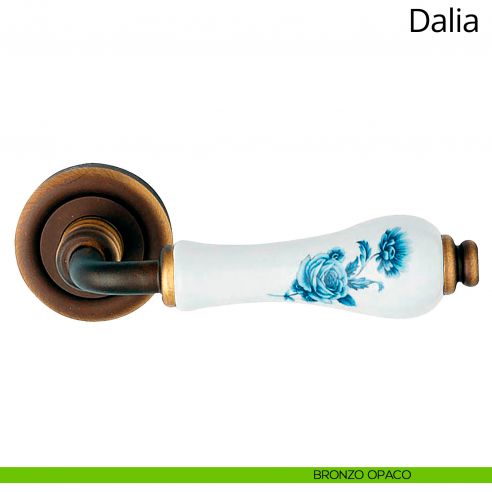 Maniglia porcellana bianca con fiori blu Dalia Linea Calì bronzo opaco