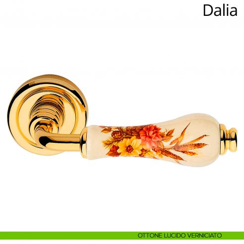 Maniglia porcellana avorio decorata Dalia Linea Calì ottone lucido verniciato