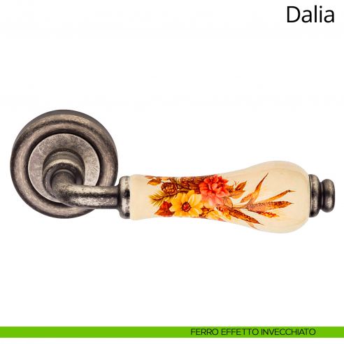 Maniglia porcellana avorio decorata Dalia Linea Calì ferro effetto invecchiato
