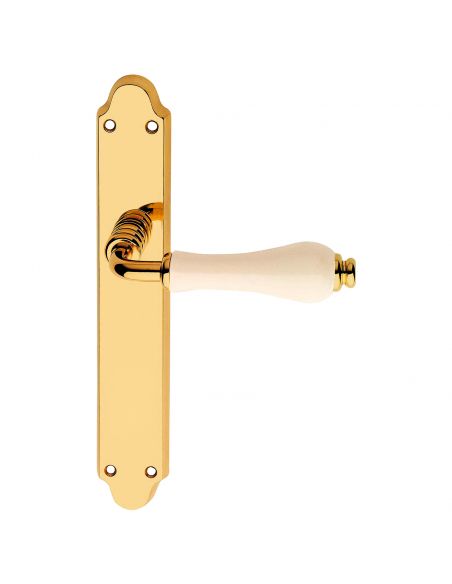 Maniglia con placca per porta porcellana avorio Dalia Linea Calì