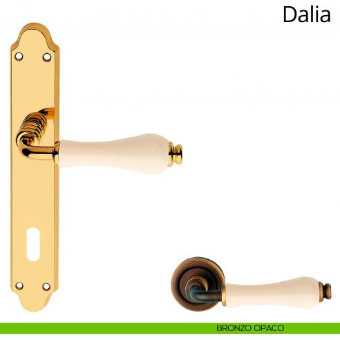 Maniglia con placca per porta porcellana avorio Dalia Linea Calì bronzo opaco patent
