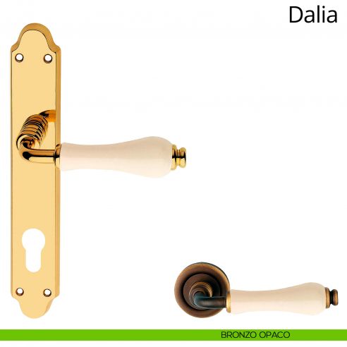 Maniglia con placca per porta porcellana avorio Dalia Linea Calì bronzo opaco yale