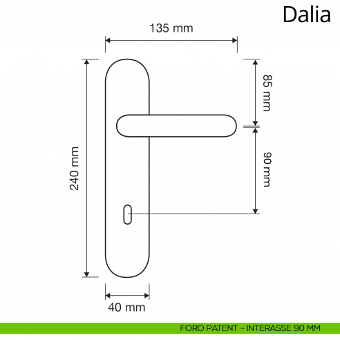 Maniglia porcellana avorio decorata con placca per porta Dalia Linea Calì disegno foro patent 90
