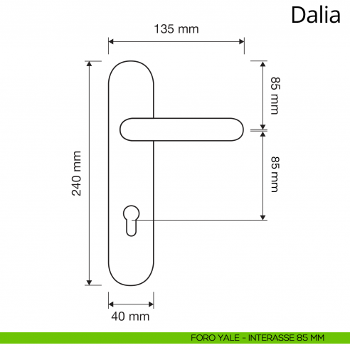 Maniglia porcellana avorio decorata con placca per porta Dalia Linea Calì disegno foro yale 85
