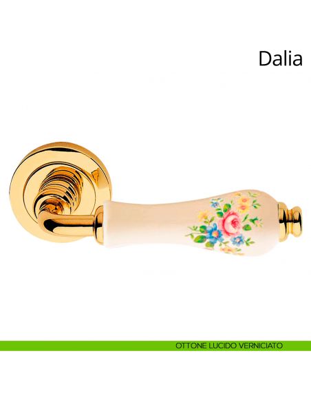 Maniglia porcellana avorio decorazione fiori Dalia Linea Calì ottone lucido verniciato