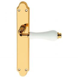 Maniglia porcellana bianca con placca per porta Dalia Linea Calì