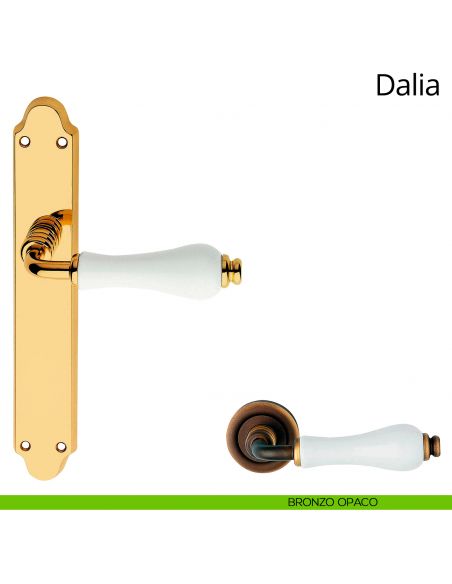 Maniglia porcellana bianca con placca per porta Dalia Linea Calì cieca bronzo opaco