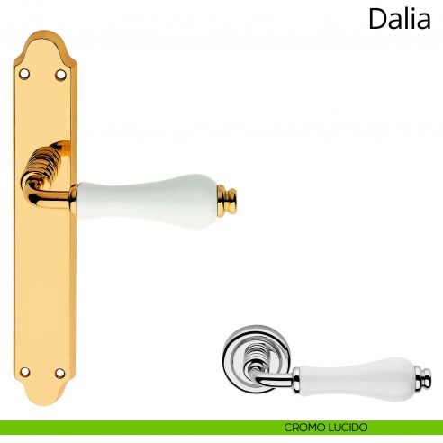 Maniglia porcellana bianca con placca per porta Dalia Linea Calì 
cieca cromo lucido