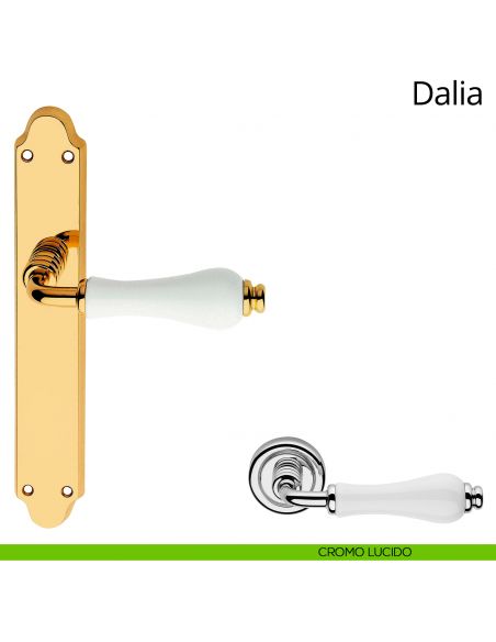 Maniglia porcellana bianca con placca per porta Dalia Linea Calì 
cieca cromo lucido