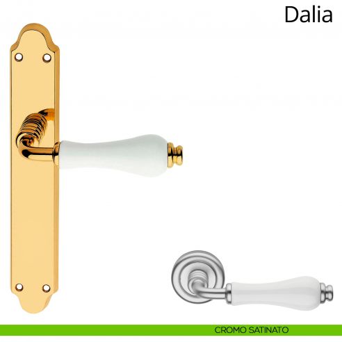 Maniglia porcellana bianca con placca per porta Dalia Linea Calì cieca cromo satinato