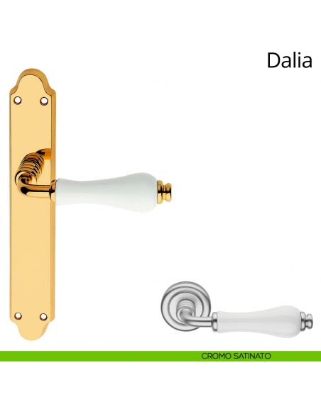 Maniglia porcellana bianca con placca per porta Dalia Linea Calì cieca cromo satinato