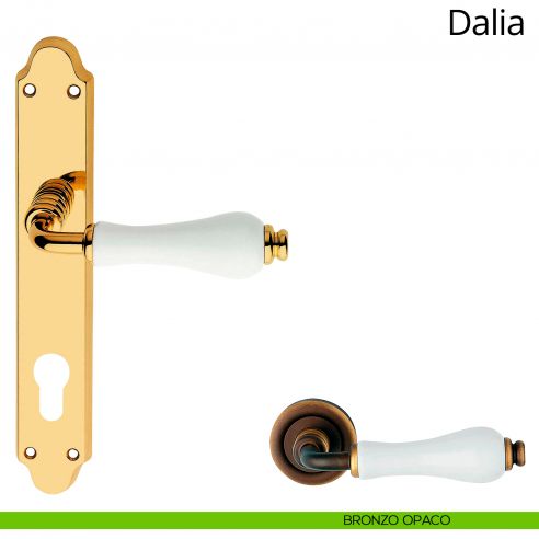 Maniglia porcellana bianca con placca per porta Dalia Linea Calì yale bronzo opaco