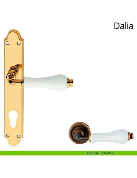 Maniglia porcellana bianca con placca per porta Dalia Linea Calì yale bronzo opaco