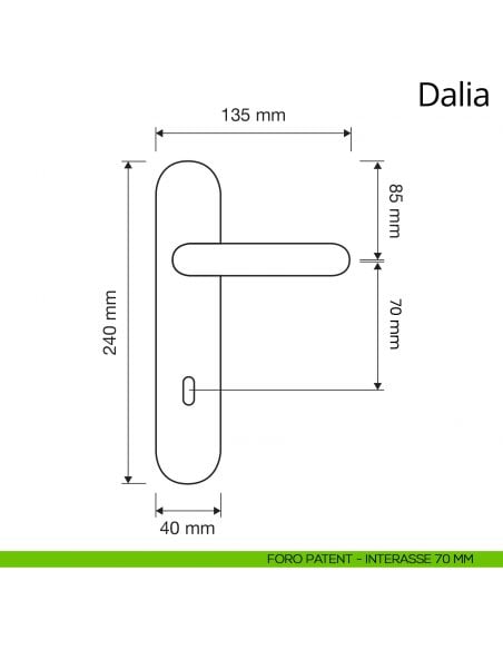 Maniglia porcellana bianca decorata con placca per porta Dalia Linea Calì disegno foro patent 70