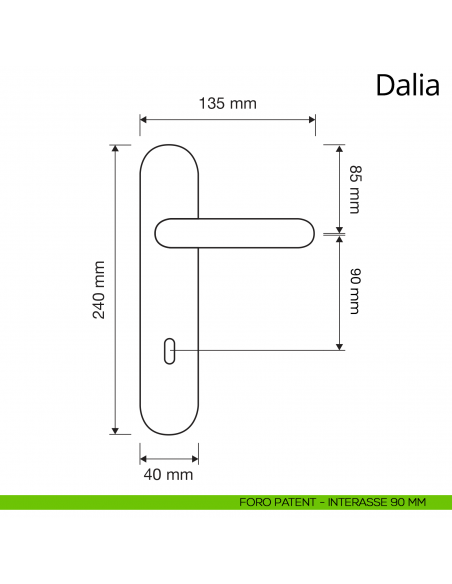 Maniglia porcellana bianca decorata con placca per porta Dalia Linea Calì disegno foro patent 90