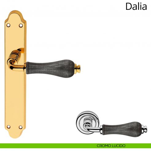 Maniglia porcellana denim con placca per porta Dalia Linea Calì cieca cromo lucido