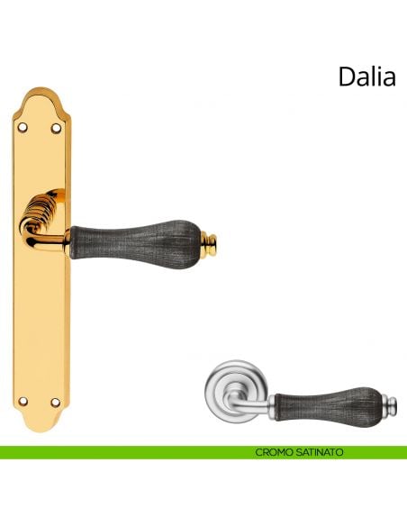 Maniglia porcellana denim con placca per porta Dalia Linea Calì cieca cromo satinato