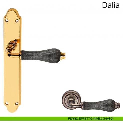 Maniglia porcellana denim con placca per porta Dalia Linea Calì cieca ferro effetto invecchiato