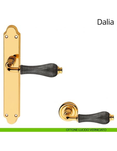 Maniglia porcellana denim con placca per porta Dalia Linea Calì cieca ottone lucido verniciato