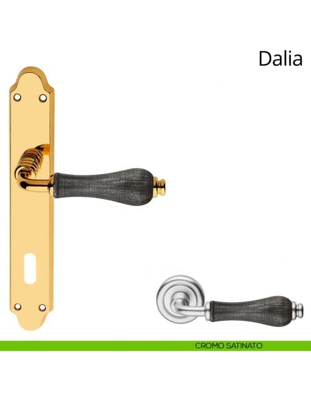 Maniglia porcellana denim con placca per porta Dalia Linea Calì patent cromo satinato