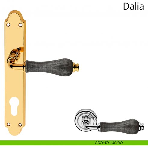 Maniglia porcellana denim con placca per porta Dalia Linea Calì yale cromo lucido