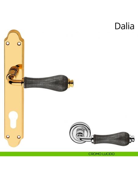 Maniglia porcellana denim con placca per porta Dalia Linea Calì yale cromo lucido