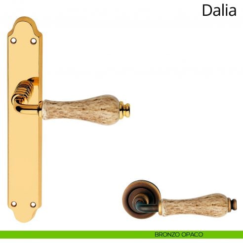 Maniglia porcellana maculata con placca per porta Dalia Linea Calì cieca bronzo opaco