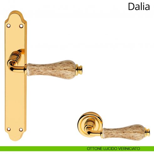 Maniglia porcellana maculata con placca per porta Dalia Linea Calì cieca ottone lucido verniciato