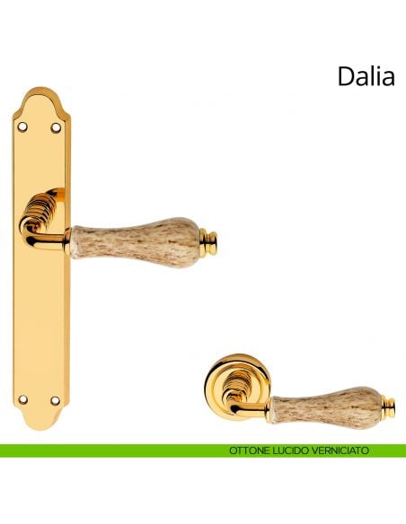 Maniglia porcellana maculata con placca per porta Dalia Linea Calì cieca ottone lucido verniciato