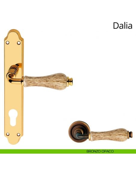 Maniglia porcellana maculata con placca per porta Dalia Linea Calì yale bronzo opaco