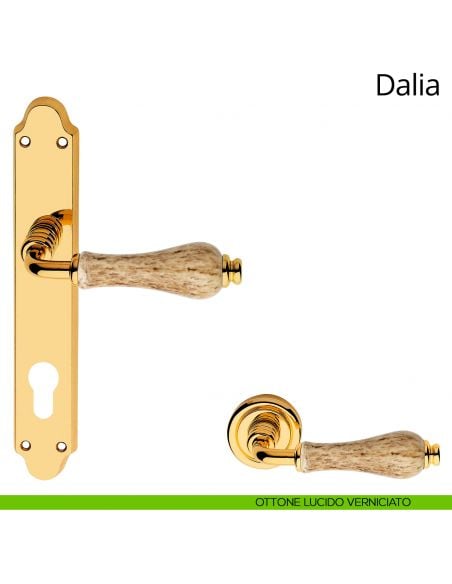 Maniglia porcellana maculata con placca per porta Dalia Linea Calì yale ottone lucido verniciato